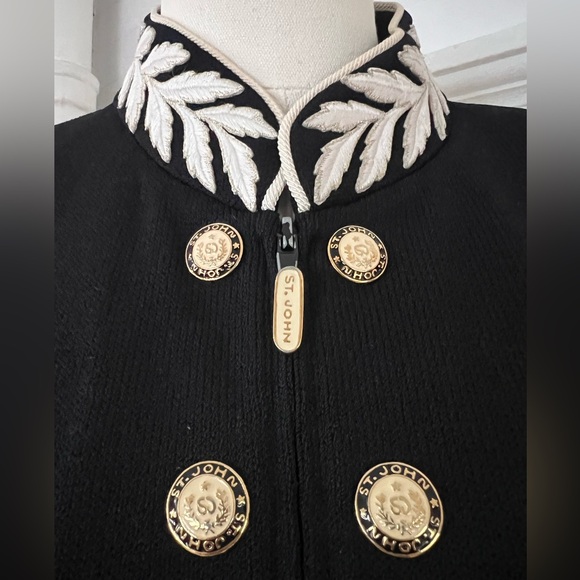 St John Santana Knit Embroidered Jacket Zip Front in Black Signature Hardware - Picture 13 of 17